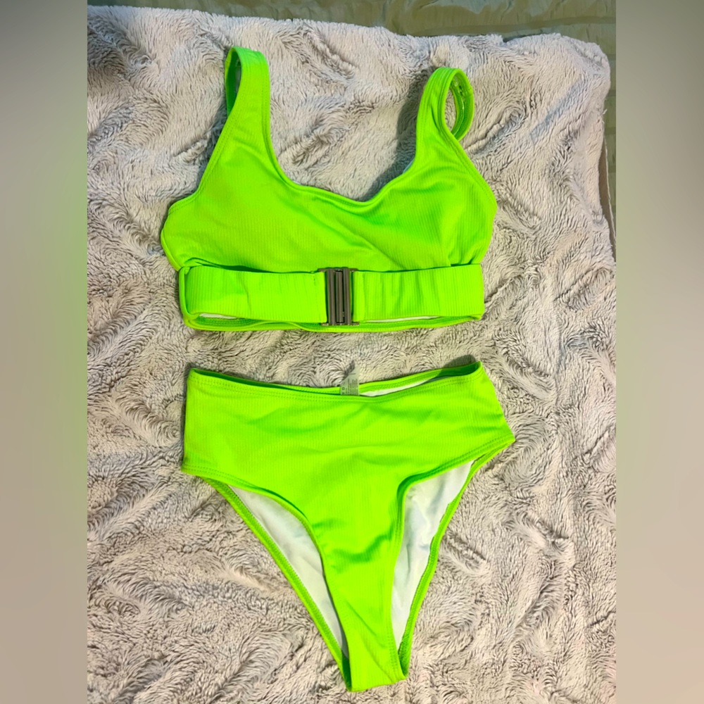 two piece bathing suit neon